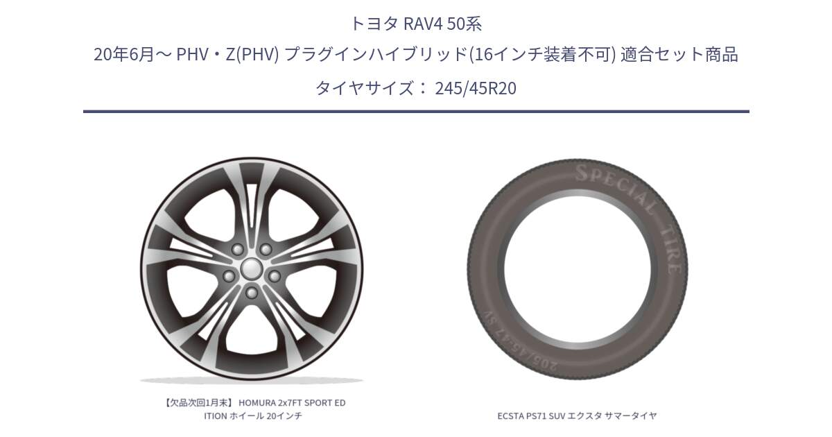 トヨタ RAV4 50系 20年6月～ PHV・Z(PHV) プラグインハイブリッド(16インチ装着不可) 用セット商品です。【欠品次回1月末】 HOMURA 2x7FT SPORT EDITION ホイール 20インチ と ECSTA PS71 SUV エクスタ サマータイヤ 245/45R20 の組合せ商品です。