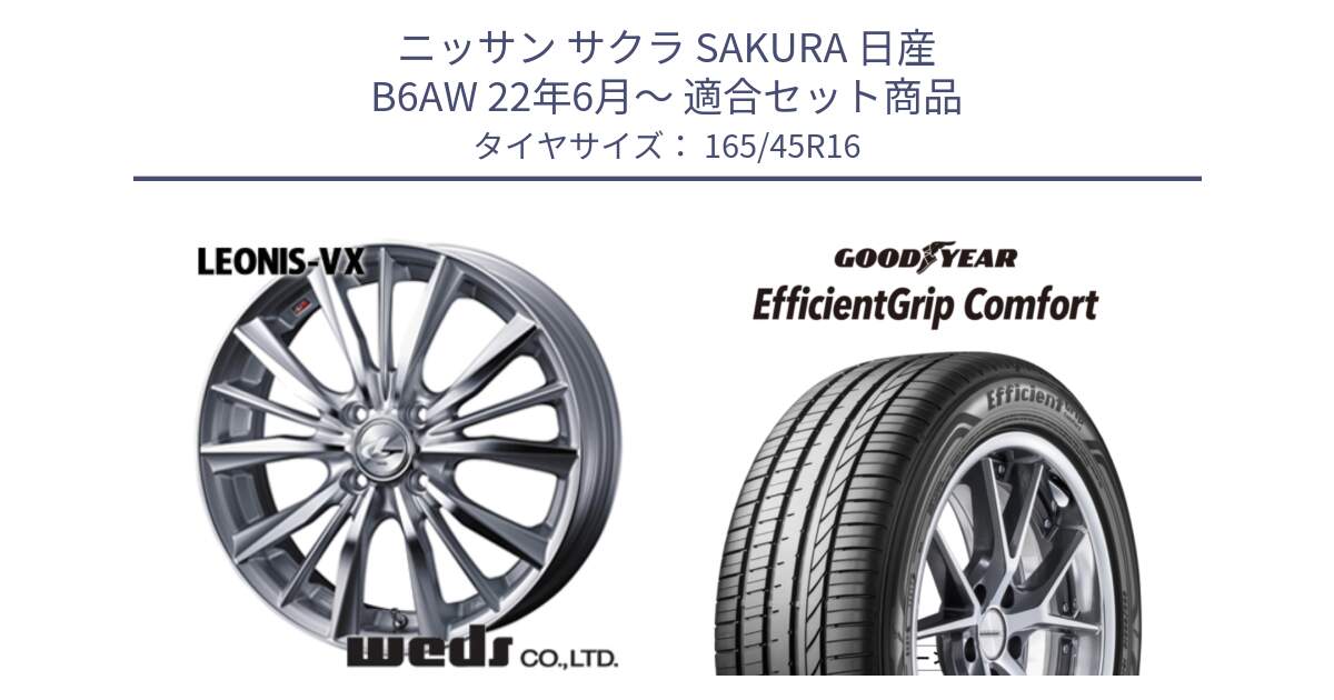 ニッサン サクラ SAKURA 日産 B6AW 22年6月～ 用セット商品です。33244 レオニス VX HSMC ウェッズ Leonis ホイール 16インチ と EffcientGrip Comfort サマータイヤ 165/45R16 の組合せ商品です。