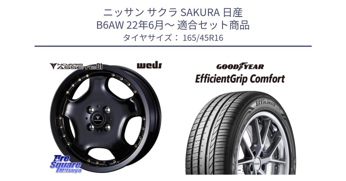 ニッサン サクラ SAKURA 日産 B6AW 22年6月～ 用セット商品です。NOVARIS ASSETE D1 ホイール 16インチ と EffcientGrip Comfort サマータイヤ 165/45R16 の組合せ商品です。