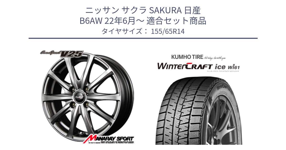 ニッサン サクラ SAKURA 日産 B6AW 22年6月～ 用セット商品です。MID EuroSpeed ユーロスピード V25 ホイール 14インチ と WINTERCRAFT ice Wi61 ウィンタークラフト クムホ倉庫 スタッドレスタイヤ 155/65R14 の組合せ商品です。