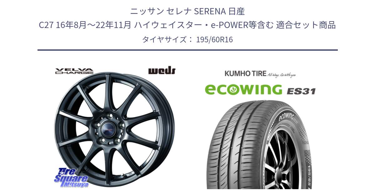 ニッサン セレナ SERENA 日産 C27 16年8月～22年11月 ハイウェイスター・e-POWER等含む 用セット商品です。ウェッズ ヴェルヴァチャージ ホイール と ecoWING ES31 エコウィング サマータイヤ 195/60R16 の組合せ商品です。