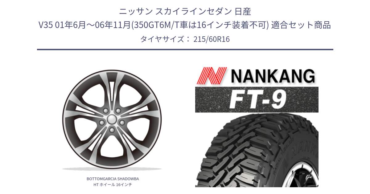 ニッサン スカイラインセダン 日産 V35 01年6月～06年11月(350GT6M/T車は16インチ装着不可) 用セット商品です。BOTTOMGARCIA SHADOWBAHT ホイール 16インチ と ROLLNEX FT-9 ホワイトレター サマータイヤ 215/60R16 の組合せ商品です。