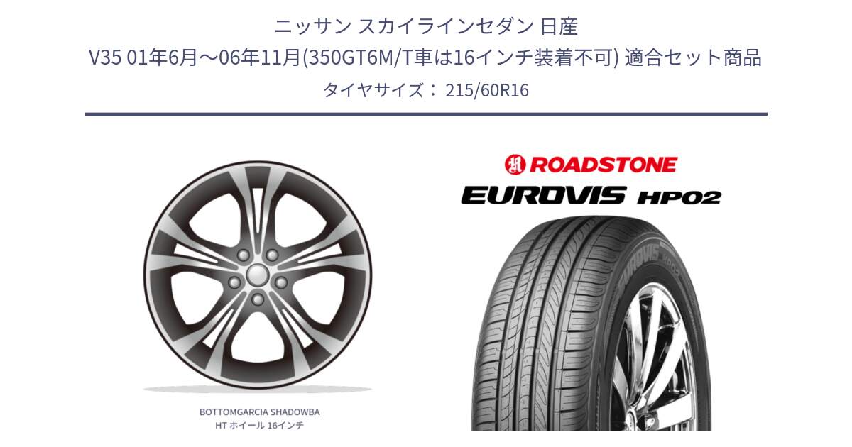 ニッサン スカイラインセダン 日産 V35 01年6月～06年11月(350GT6M/T車は16インチ装着不可) 用セット商品です。BOTTOMGARCIA SHADOWBAHT ホイール 16インチ と ロードストーン EUROVIS HP02 サマータイヤ 215/60R16 の組合せ商品です。