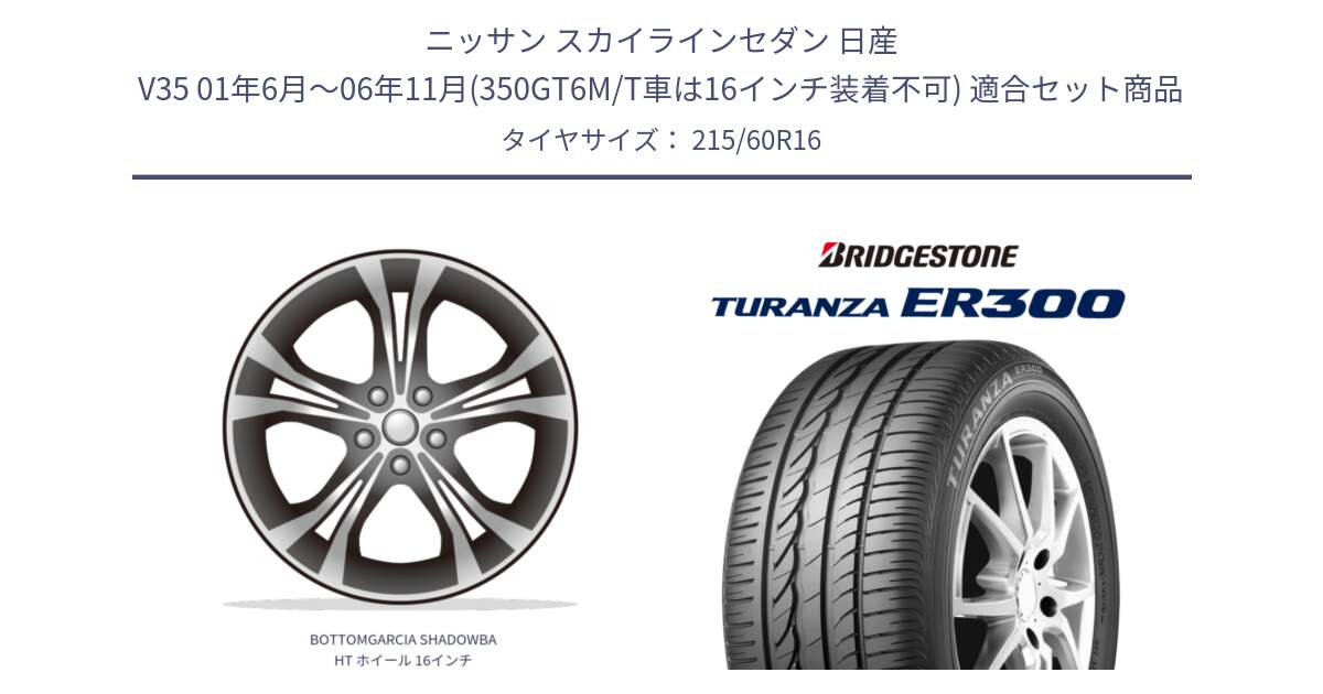 ニッサン スカイラインセダン 日産 V35 01年6月～06年11月(350GT6M/T車は16インチ装着不可) 用セット商品です。BOTTOMGARCIA SHADOWBAHT ホイール 16インチ と TURANZA ER300  新車装着 215/60R16 の組合せ商品です。