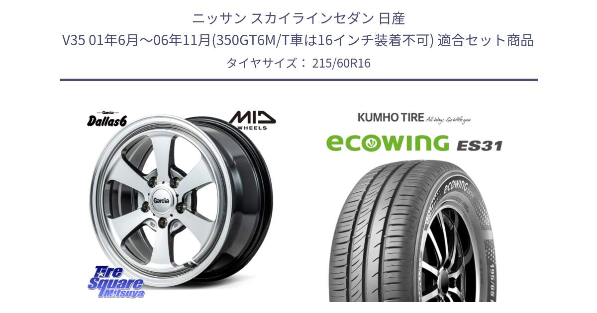 ニッサン スカイラインセダン 日産 V35 01年6月～06年11月(350GT6M/T車は16インチ装着不可) 用セット商品です。MID Garcia Dallas6 ホイール 16インチ と ecoWING ES31 エコウィング サマータイヤ 215/60R16 の組合せ商品です。