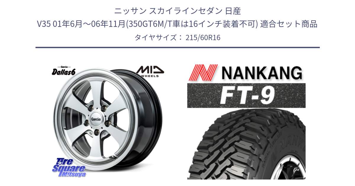 ニッサン スカイラインセダン 日産 V35 01年6月～06年11月(350GT6M/T車は16インチ装着不可) 用セット商品です。MID Garcia Dallas6 ホイール 16インチ と ROLLNEX FT-9 ホワイトレター サマータイヤ 215/60R16 の組合せ商品です。