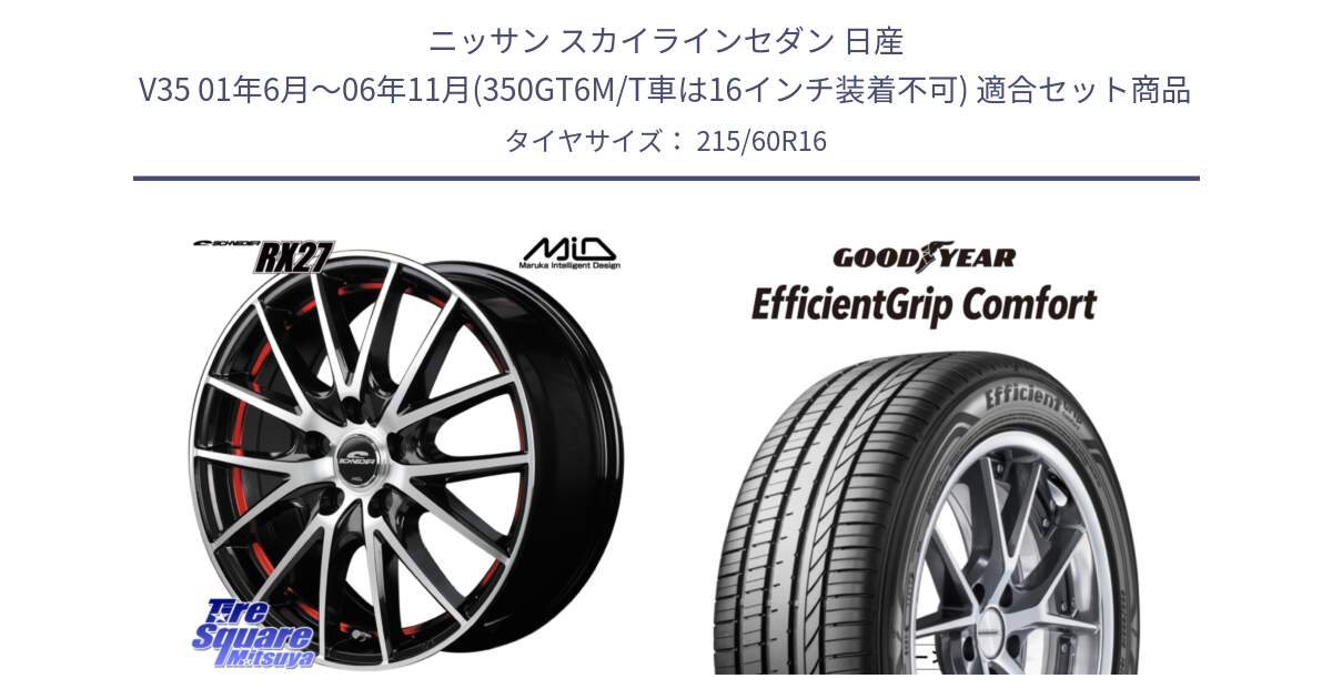 ニッサン スカイラインセダン 日産 V35 01年6月～06年11月(350GT6M/T車は16インチ装着不可) 用セット商品です。MID SCHNEIDER シュナイダー RX27 RX-27 ホイール 4本 16インチ と EffcientGrip Comfort サマータイヤ 215/60R16 の組合せ商品です。