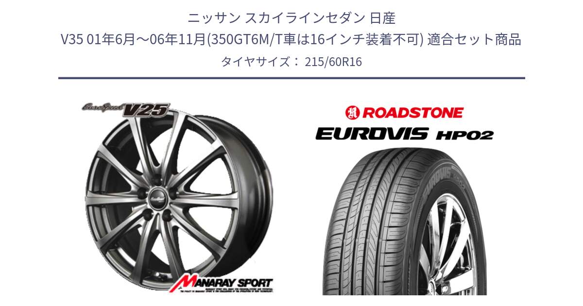 ニッサン スカイラインセダン 日産 V35 01年6月～06年11月(350GT6M/T車は16インチ装着不可) 用セット商品です。MID EuroSpeed ユーロスピード V25 ホイール 16インチ と ロードストーン EUROVIS HP02 サマータイヤ 215/60R16 の組合せ商品です。