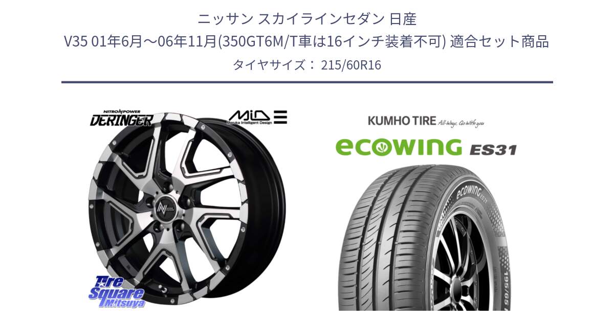 ニッサン スカイラインセダン 日産 V35 01年6月～06年11月(350GT6M/T車は16インチ装着不可) 用セット商品です。MID ナイトロパワー  デリンジャー SBP ホイール 16インチ と ecoWING ES31 エコウィング サマータイヤ 215/60R16 の組合せ商品です。