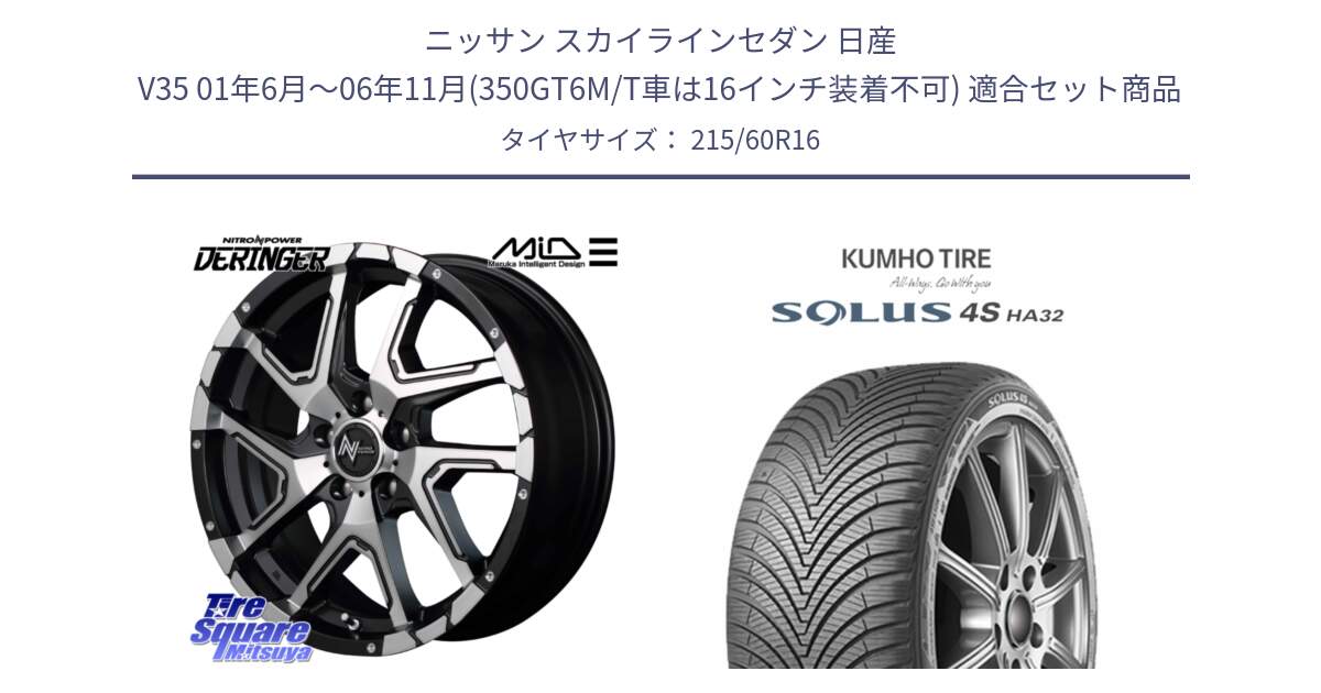 ニッサン スカイラインセダン 日産 V35 01年6月～06年11月(350GT6M/T車は16インチ装着不可) 用セット商品です。MID ナイトロパワー  デリンジャー SBP ホイール 16インチ と SOLUS 4S HA32 ソルウス オールシーズンタイヤ 215/60R16 の組合せ商品です。