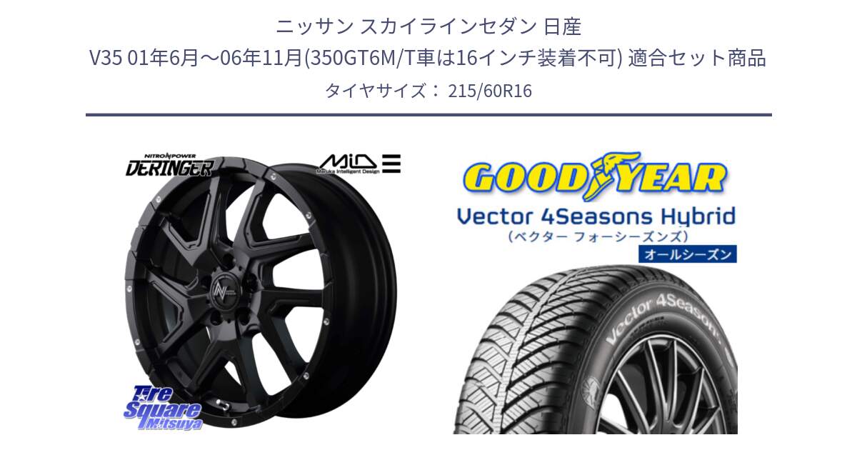 ニッサン スカイラインセダン 日産 V35 01年6月～06年11月(350GT6M/T車は16インチ装着不可) 用セット商品です。MID ナイトロパワー  デリンジャー ホイール 16インチ と ベクター Vector 4Seasons Hybrid オールシーズンタイヤ 215/60R16 の組合せ商品です。