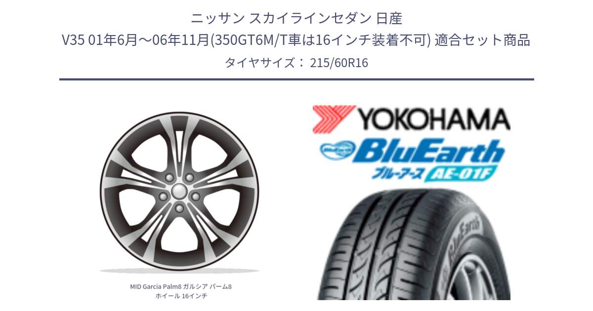 ニッサン スカイラインセダン 日産 V35 01年6月～06年11月(350GT6M/T車は16インチ装着不可) 用セット商品です。MID Garcia Palm8 ガルシア パーム8 ホイール 16インチ と F8332 ヨコハマ BluEarth AE01F 215/60R16 の組合せ商品です。