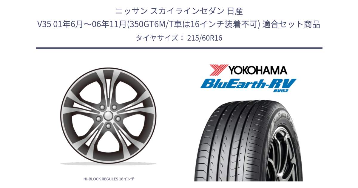 ニッサン スカイラインセダン 日産 V35 01年6月～06年11月(350GT6M/T車は16インチ装着不可) 用セット商品です。HI-BLOCK REGULES 16インチ と ヨコハマ ブルーアース ミニバン RV03 215/60R16 の組合せ商品です。