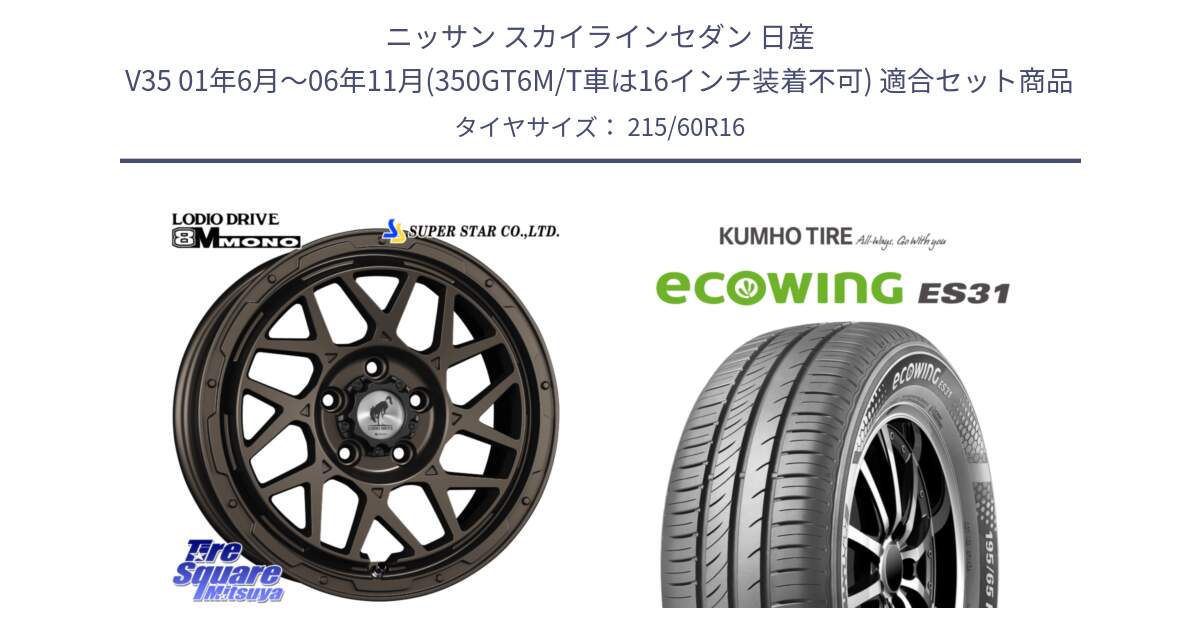 ニッサン スカイラインセダン 日産 V35 01年6月～06年11月(350GT6M/T車は16インチ装着不可) 用セット商品です。LODIO DRIVE ロディオドライブ 8M MONO モノ と ecoWING ES31 エコウィング サマータイヤ 215/60R16 の組合せ商品です。