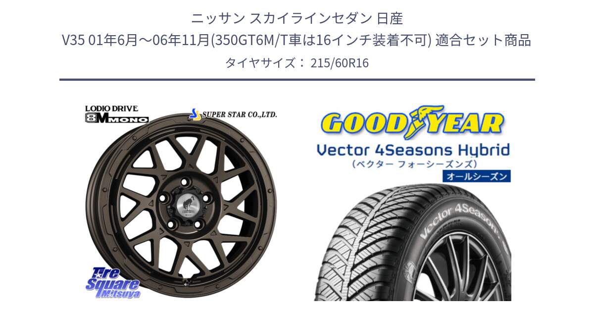 ニッサン スカイラインセダン 日産 V35 01年6月～06年11月(350GT6M/T車は16インチ装着不可) 用セット商品です。LODIO DRIVE ロディオドライブ 8M MONO モノ と ベクター Vector 4Seasons Hybrid オールシーズンタイヤ 215/60R16 の組合せ商品です。