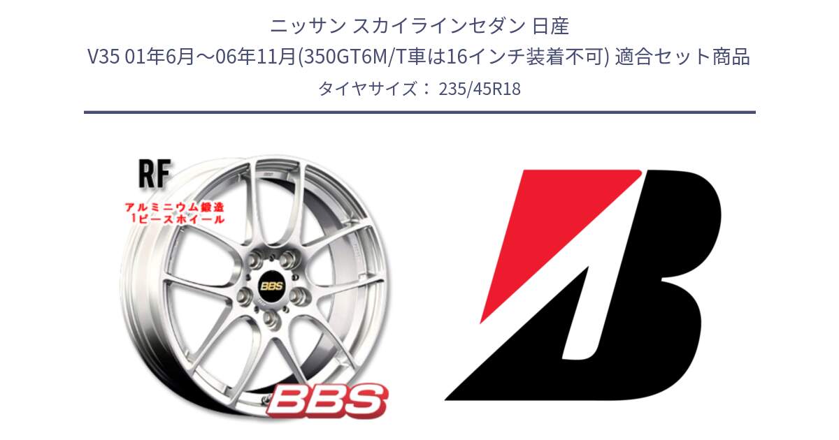 ニッサン スカイラインセダン 日産 V35 01年6月～06年11月(350GT6M/T車は16インチ装着不可) 用セット商品です。RF 鍛造1ピース ホイール 18インチ と 23年製 日本製 TURANZA ER33 並行 235/45R18 の組合せ商品です。