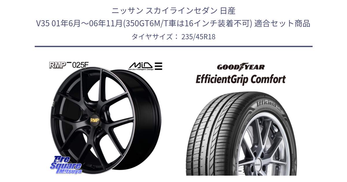 ニッサン スカイラインセダン 日産 V35 01年6月～06年11月(350GT6M/T車は16インチ装着不可) 用セット商品です。MID RMP -025F ブラック ホイール 18インチ と EffcientGrip Comfort サマータイヤ 235/45R18 の組合せ商品です。