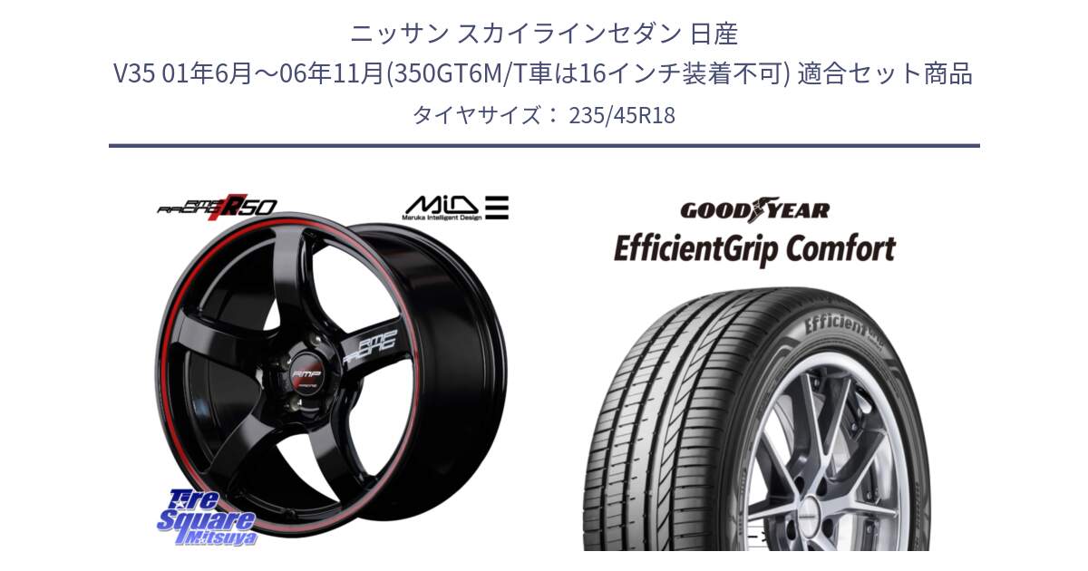 ニッサン スカイラインセダン 日産 V35 01年6月～06年11月(350GT6M/T車は16インチ装着不可) 用セット商品です。MID RMP RACING R50 アルミホイール 18インチ と EffcientGrip Comfort サマータイヤ 235/45R18 の組合せ商品です。