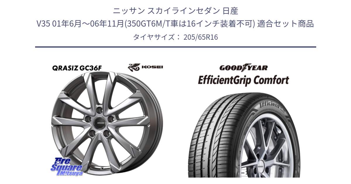 ニッサン スカイラインセダン 日産 V35 01年6月～06年11月(350GT6M/T車は16インチ装着不可) 用セット商品です。QGC610S QRASIZ GC36F クレイシズ ホイール 16インチ と EffcientGrip Comfort サマータイヤ 205/65R16 の組合せ商品です。