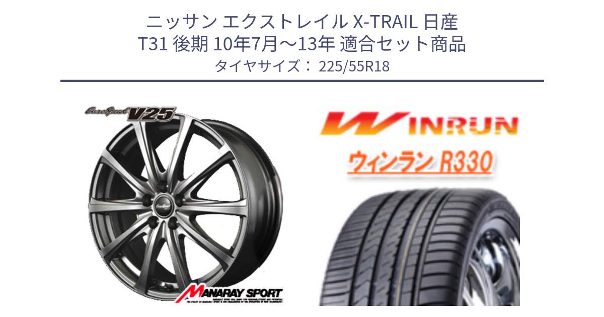 ニッサン エクストレイル X-TRAIL 日産 T31 後期 10年7月～13年 用セット商品です。MID EuroSpeed ユーロスピード V25 ホイール 18インチ と R330 サマータイヤ 225/55R18 の組合せ商品です。