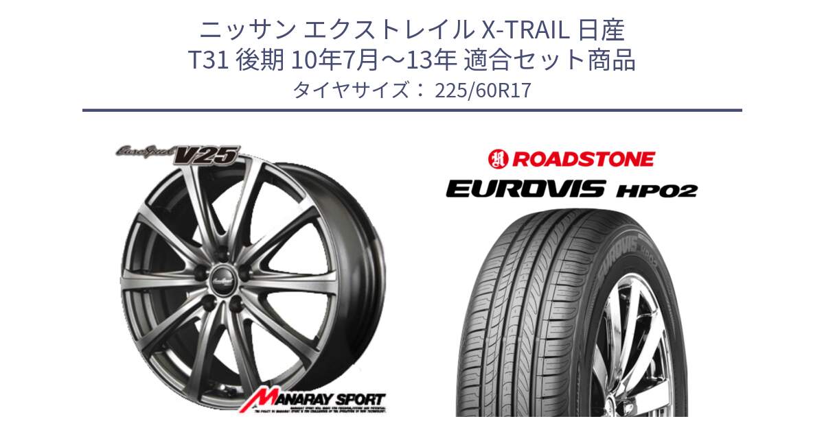 ニッサン エクストレイル X-TRAIL 日産 T31 後期 10年7月～13年 用セット商品です。MID EuroSpeed ユーロスピード V25 ホイール 17インチ と ロードストーン EUROVIS HP02 サマータイヤ 225/60R17 の組合せ商品です。