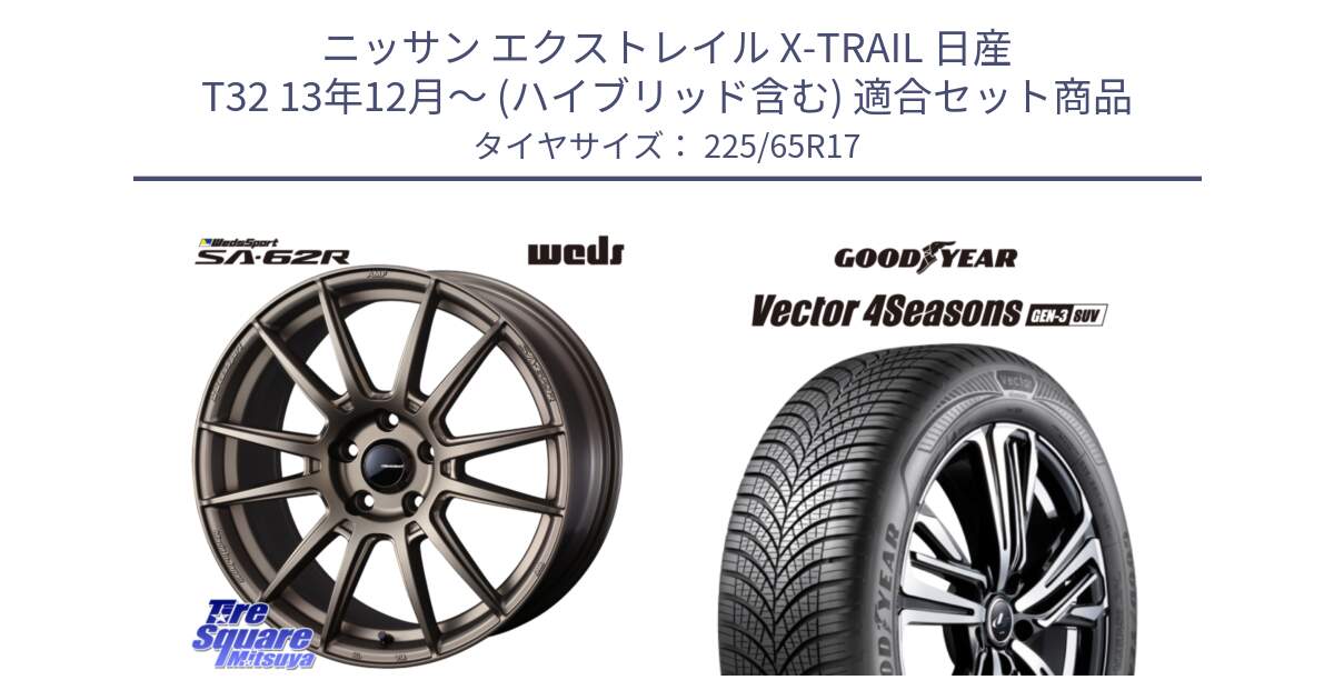 ニッサン エクストレイル X-TRAIL 日産 T32 13年12月～ (ハイブリッド含む) 用セット商品です。WedsSport SA-62R ホイール 17インチ と 23年製 XL Vector 4Seasons SUV Gen-3 オールシーズン 並行 225/65R17 の組合せ商品です。