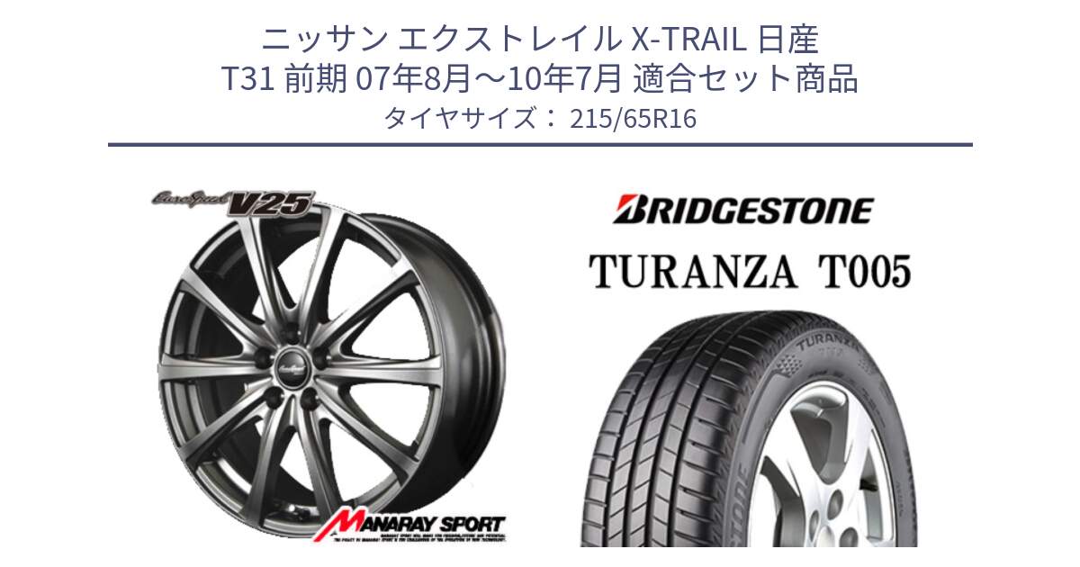 ニッサン エクストレイル X-TRAIL 日産 T31 前期 07年8月～10年7月 用セット商品です。MID EuroSpeed ユーロスピード V25 ホイール 16インチ と 23年製 TURANZA T005 並行 215/65R16 の組合せ商品です。