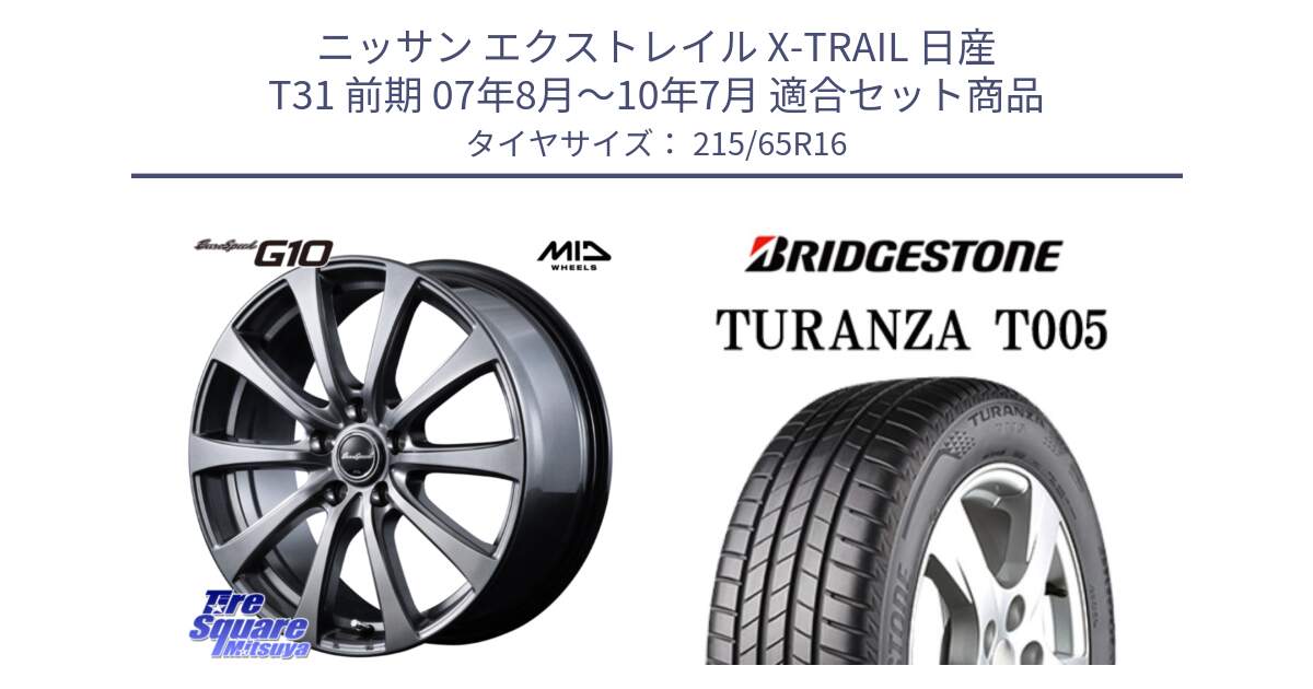 ニッサン エクストレイル X-TRAIL 日産 T31 前期 07年8月～10年7月 用セット商品です。MID EuroSpeed G10 ホイール 16インチ と 23年製 TURANZA T005 並行 215/65R16 の組合せ商品です。